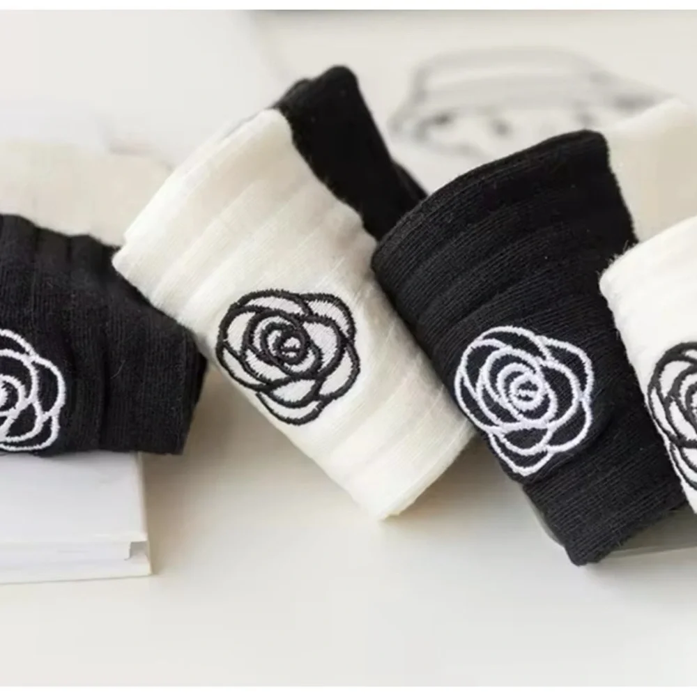 LAST 1!! Black Left Floral Mid Ankle Tube Socks - Super Soft! - Picture 3 of 4